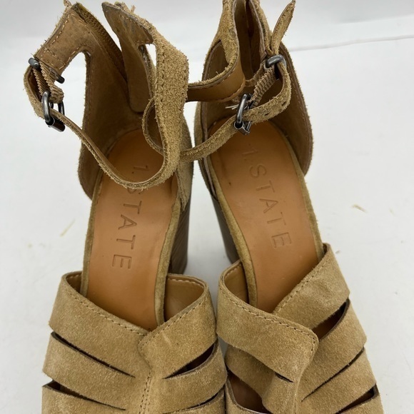 1. State Women’s Nallay Tan Genuine Suede Block Heel Ankle Strap Sandal Heels - Picture 6 of 14